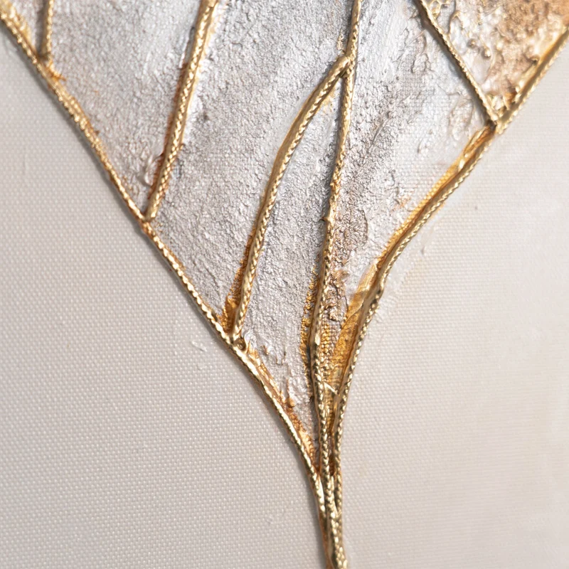 Abstraktes Acrylbilder mit Blättern – Modern Wandbild mit Rahmen "Natürliche Verzierung"