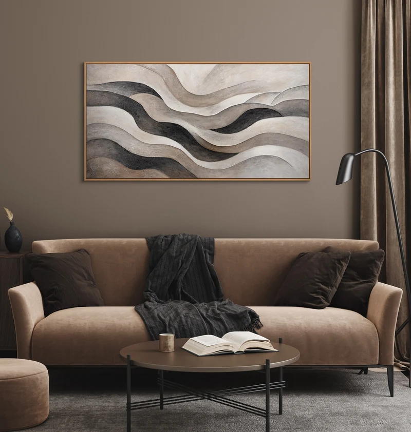 Abstraktes Leinwandbild in Beige Grau – Struktur Acrylgemälde „Sandwellen“