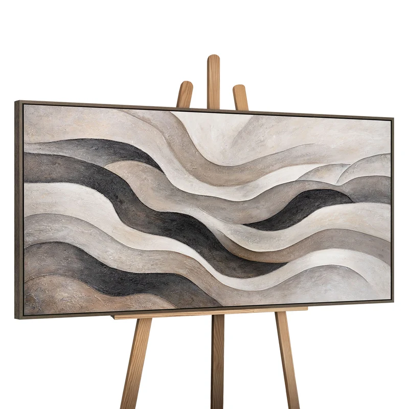 Abstraktes Leinwandbild in Beige Grau – Struktur Acrylgemälde „Sandwellen“