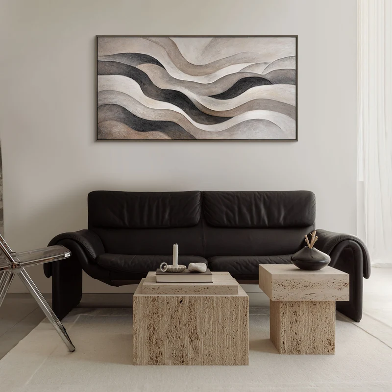 Abstraktes Leinwandbild in Beige Grau – Struktur Acrylgemälde „Sandwellen“