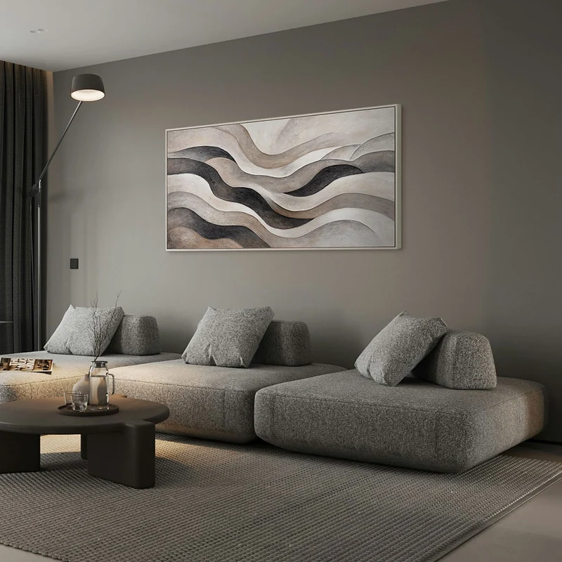 Abstraktes Leinwandbild in Beige Grau – Struktur Acrylgemälde „Sandwellen“