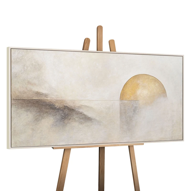 Handgemaltes Struktur Gemälde „Horizontlinie“ - Wanddeko in Beige Gold
