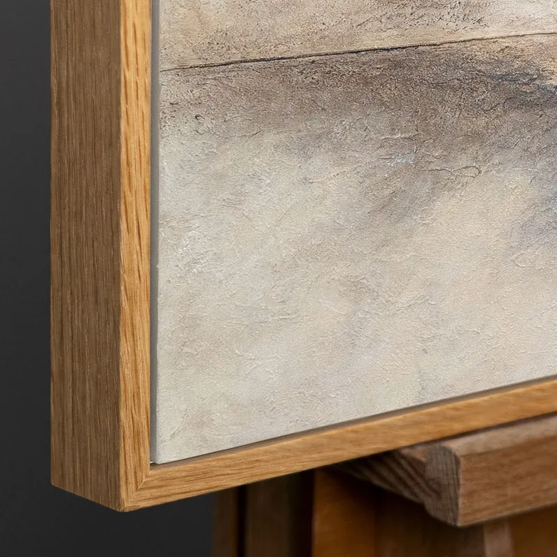 Handgemaltes Struktur Gemälde „Horizontlinie“ - Wanddeko in Beige Gold