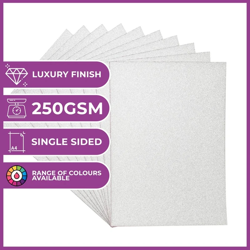 Crafter's Companion - A4 Glitter Card - 250gsm 10 Sheets - Pale Silver