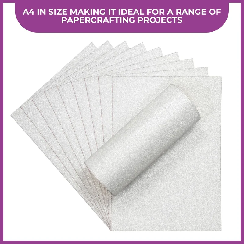Crafter's Companion - A4 Glitter Card - 250gsm 10 Sheets - Pale Silver