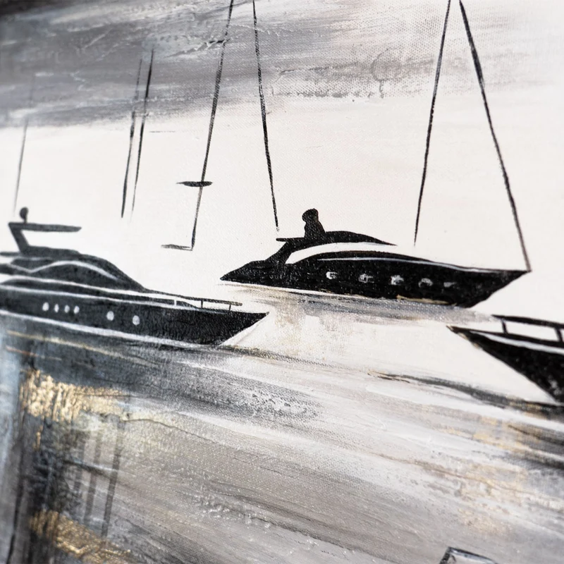 Wandbild "Yachten" in Schwarz-Gold – abstrakte Acrylmalerei auf Leinwand modern 115x50cm