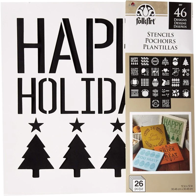 FolkArt - Stencil Pack Holiday 26 Piece 12 inch