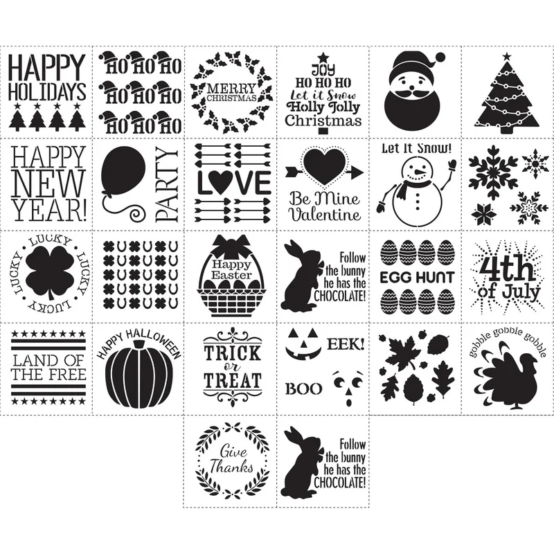 FolkArt - Stencil Pack Holiday 26 Piece 12 inch