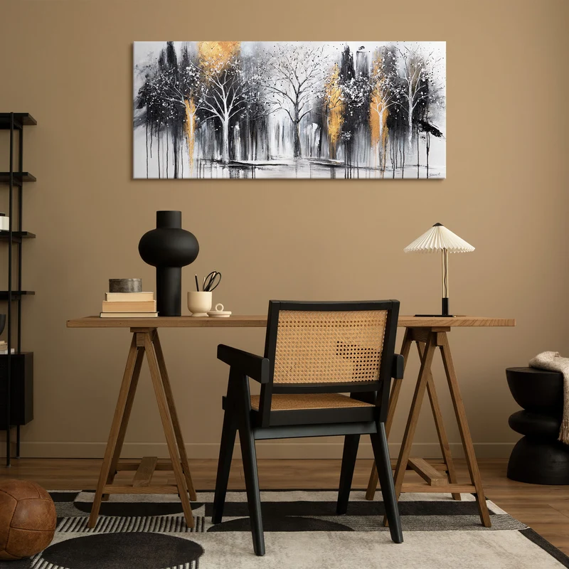 Abstrakt Leinwandbild "Geheimer Wald" - moderne Acrylmalerei für Wohnzimmer 115x50cm