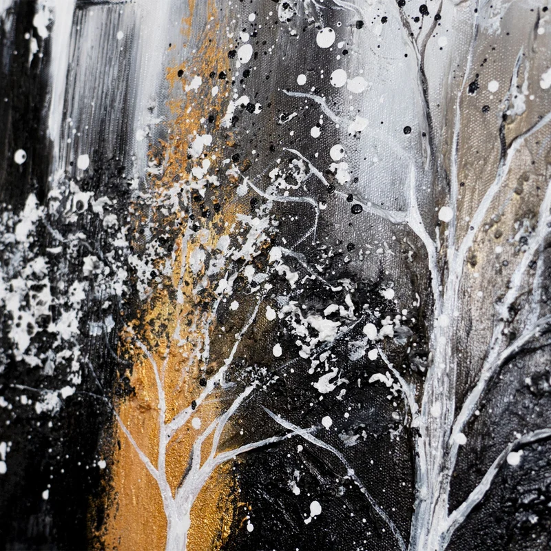 Abstrakt Leinwandbild "Geheimer Wald" - moderne Acrylmalerei für Wohnzimmer 115x50cm