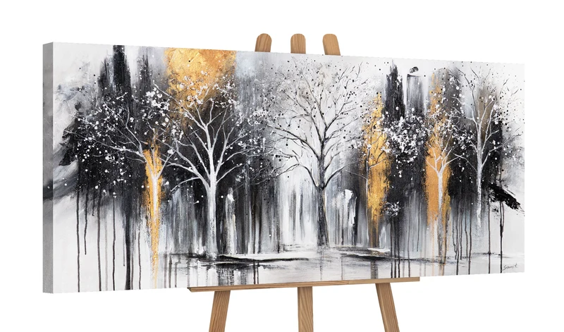 Abstrakt Leinwandbild "Geheimer Wald" - moderne Acrylmalerei für Wohnzimmer 115x50cm