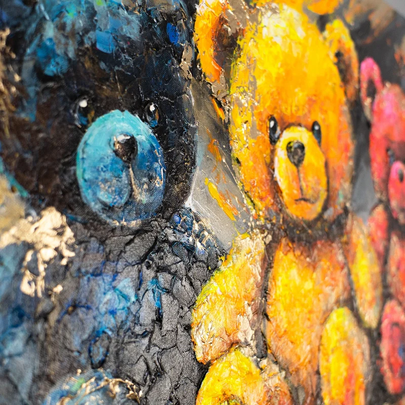 Acrylbild „Leuchtende Bären" – handgemalte Kinderzimmer Wanddeko, 115×50 cm