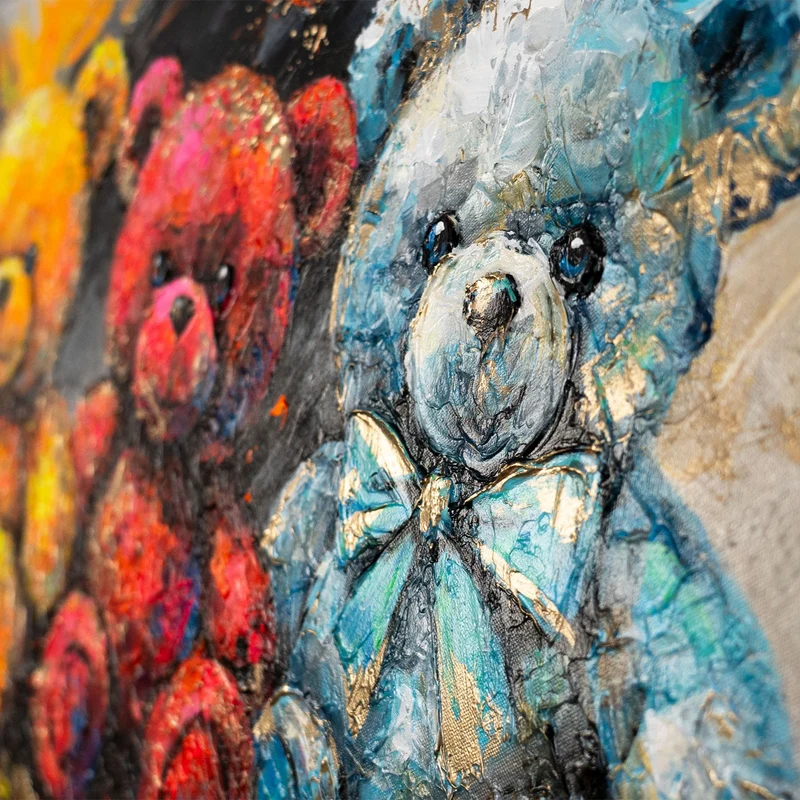 Acrylbild „Leuchtende Bären" – handgemalte Kinderzimmer Wanddeko, 115×50 cm