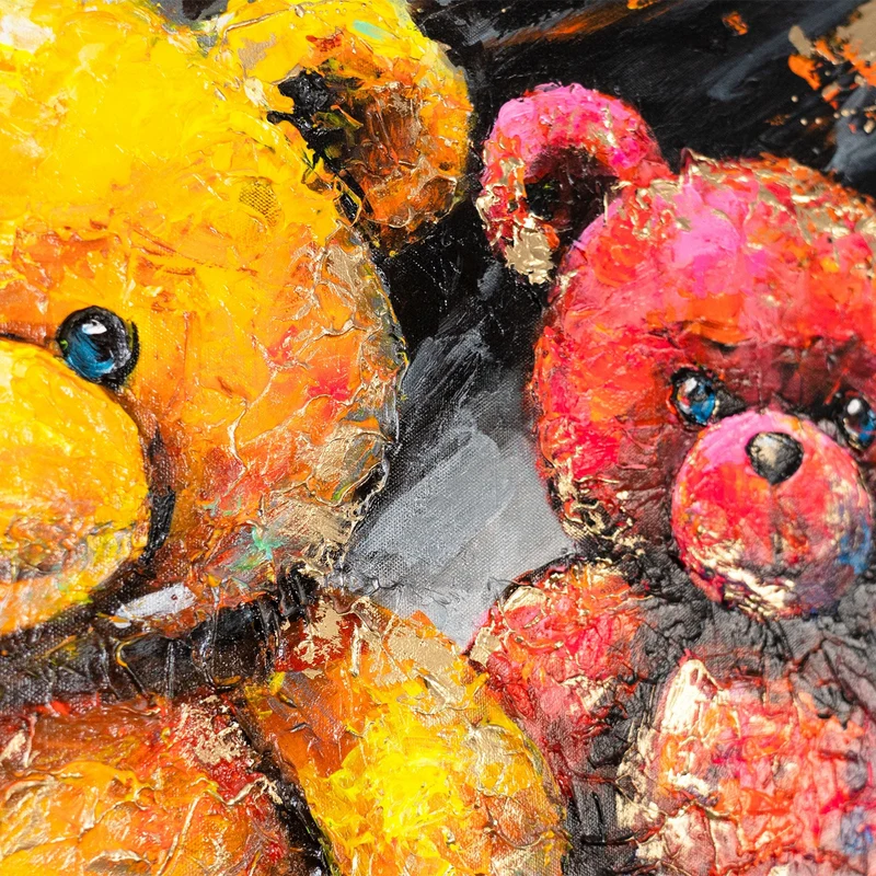 Acrylbild „Leuchtende Bären" – handgemalte Kinderzimmer Wanddeko, 115×50 cm