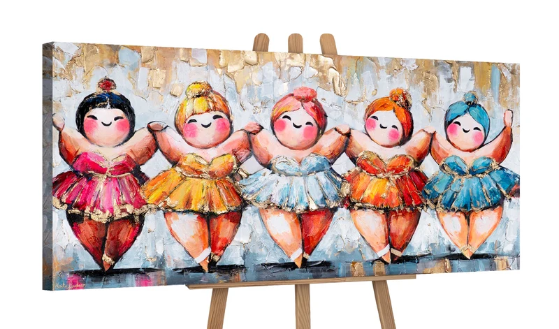 Acrylbild „Helles Ensemble" – fünf Tänzerinnen handgemalt auf Leinwand, 115×50 cm