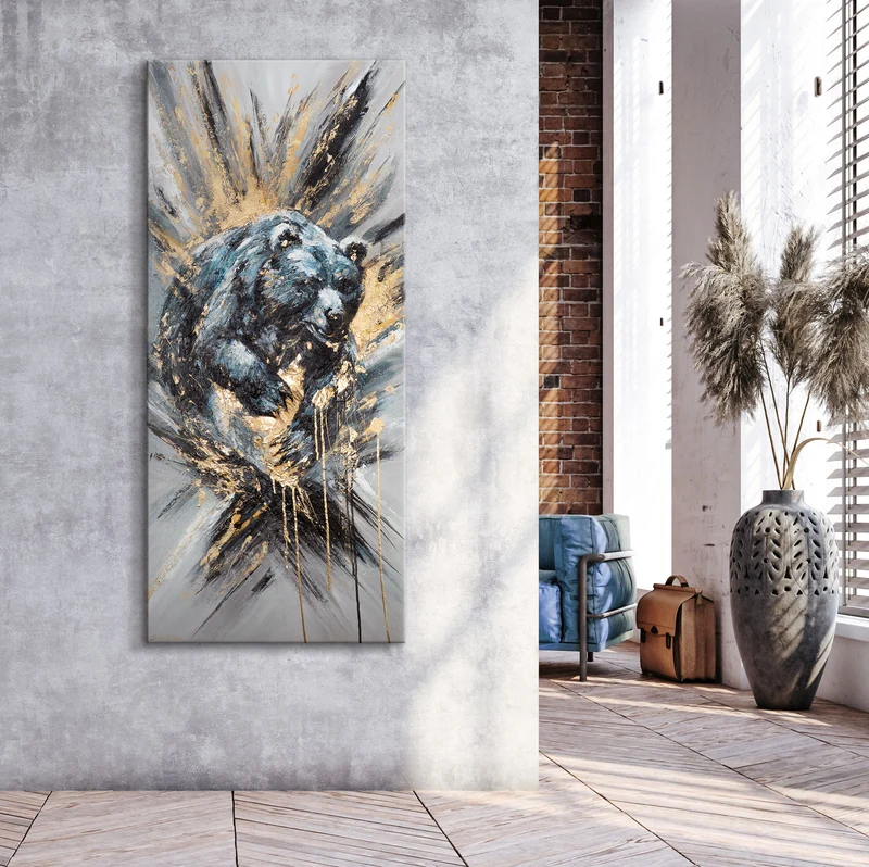 Handgemalte acrylbilder auf Leinwand abstrakt "Tierische Kraft" 115x50cm