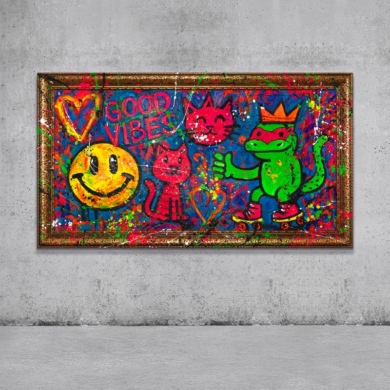 Moderne Abstrakte Kunst fürs Wohnzimmer – Bunte Bild auf Leinwand „Rollschuhe und Freude“