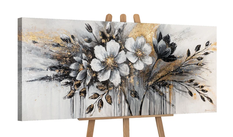 Florale Acrylmalerei auf Leinwand – Moderne Wandkunst "Das Glühen der Farben" 115x50cm