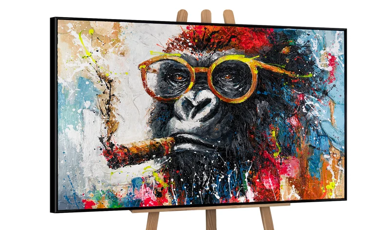 Modernes Acrylbild mit Gorilla - Handgemalte Gemälde "Gangster" für Wohnzimmer