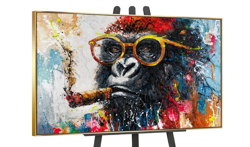 Modernes Acrylbild mit Gorilla - Handgemalte Gemälde "Gangster" für Wohnzimmer