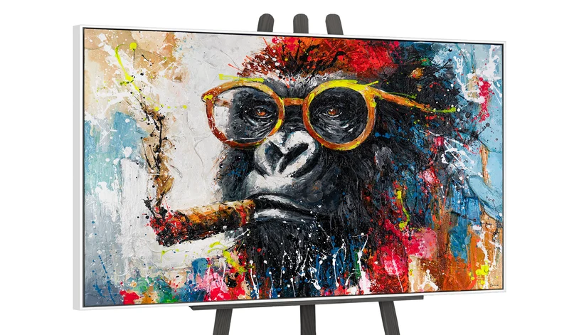 Modernes Acrylbild mit Gorilla - Handgemalte Gemälde "Gangster" für Wohnzimmer