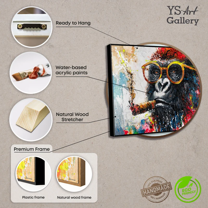 Modernes Acrylbild mit Gorilla - Handgemalte Gemälde "Gangster" für Wohnzimmer