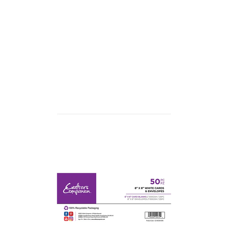 Crafter's Companion - 8"x 8" Card & Envelopes 100 piece - White