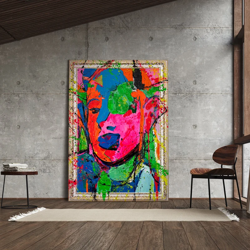 Abstrakte Kunst Portrait – Moderne Handgemaltes Gemälde „Emotion“