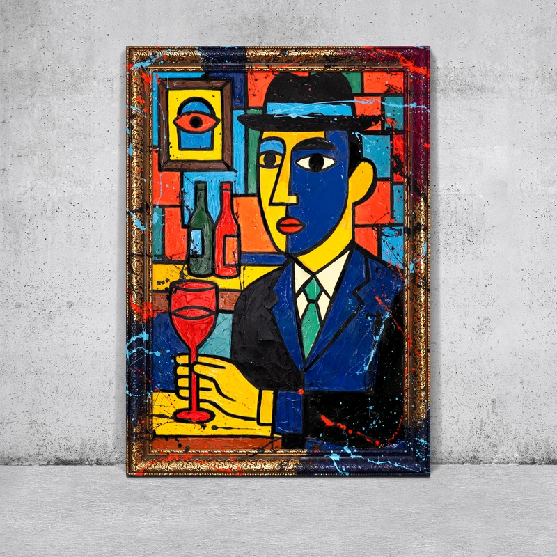 Wanddeko Wohnzimmer – Handgemalte Gemälde Pop-Art Portrait „Bar“