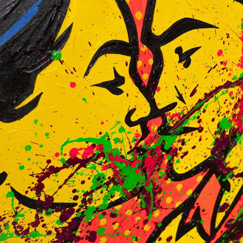 Handgemalte Pop-Art Gemälde – Moderne Wandbilder Wohnzimmer „Farbiger Kuss“