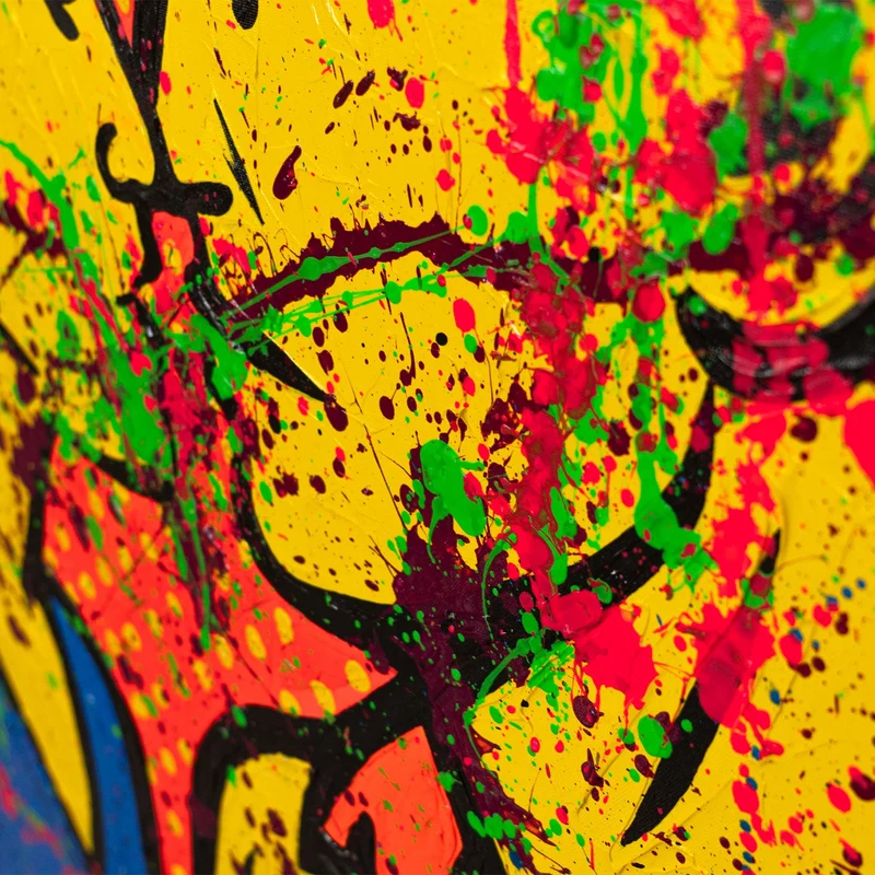 Handgemalte Pop-Art Gemälde – Moderne Wandbilder Wohnzimmer „Farbiger Kuss“