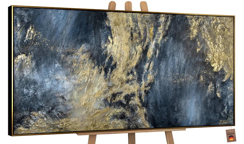 Handgemaltes Acrylbild "Spiegelungen II" – Abstrakte Kunst Gold Schwarz