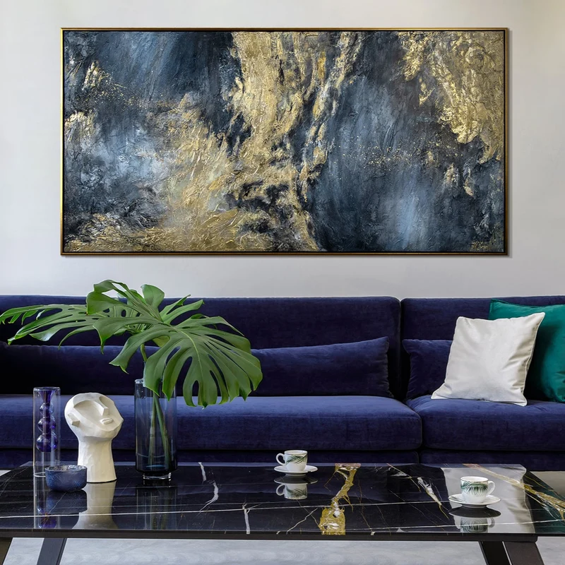 Handgemaltes Acrylbild "Spiegelungen II" – Abstrakte Kunst Gold Schwarz