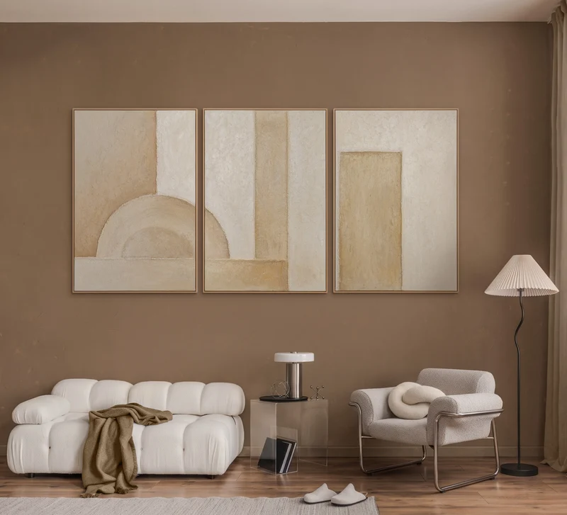 Handgemalte Gemälde auf Leinwand - Moderne Wandkunst für Wohnzimmer „Raum der Formen“