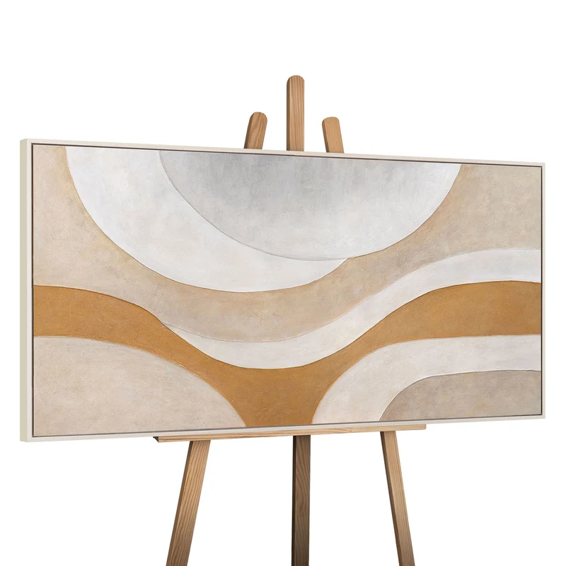 Handgemaltes Acrylbild „Wärmestrom“ – Wanddeko für Wohnzimmer in Beige & Gold