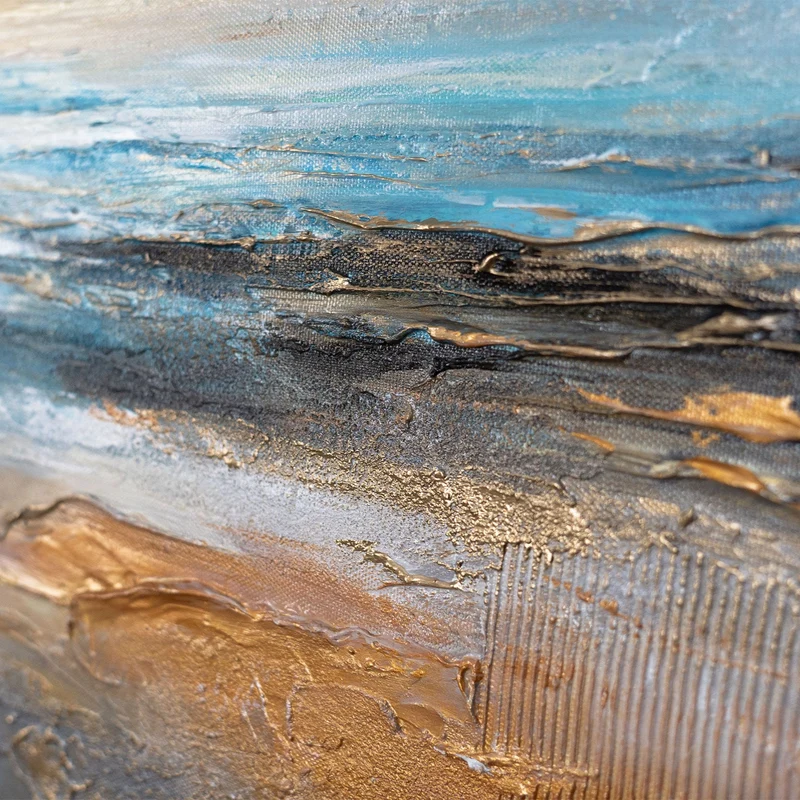 Handgemalte acrylbilder auf Leinwand abstrakt "Goldene Brandung" 115x50cm