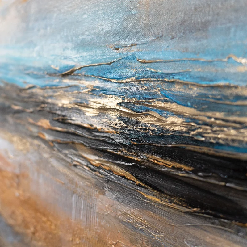 Handgemalte acrylbilder auf Leinwand abstrakt "Goldene Brandung" 115x50cm