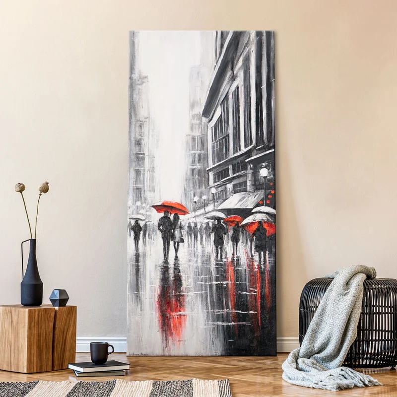 Moderne Bild für das Wohnzimmer – Acrylbild "Scharlachrote Reflexionen" 115x50 cm
