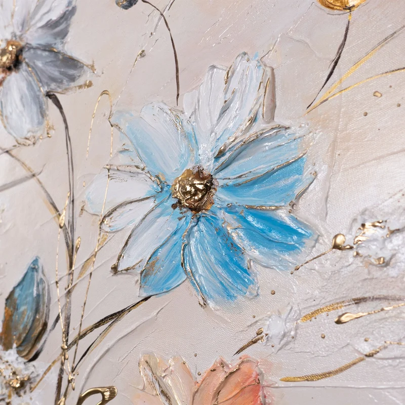 Moderne blumen Acrylmalerei auf Leinwand – Wandbild "Sonnige Blumen" 115x50 cm