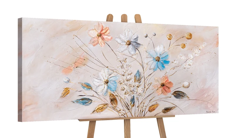 Moderne blumen Acrylmalerei auf Leinwand – Wandbild "Sonnige Blumen" 115x50 cm