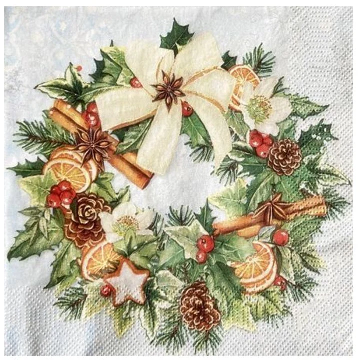 Painted Christmas Wreath Decoupage Napkins, 1 pc