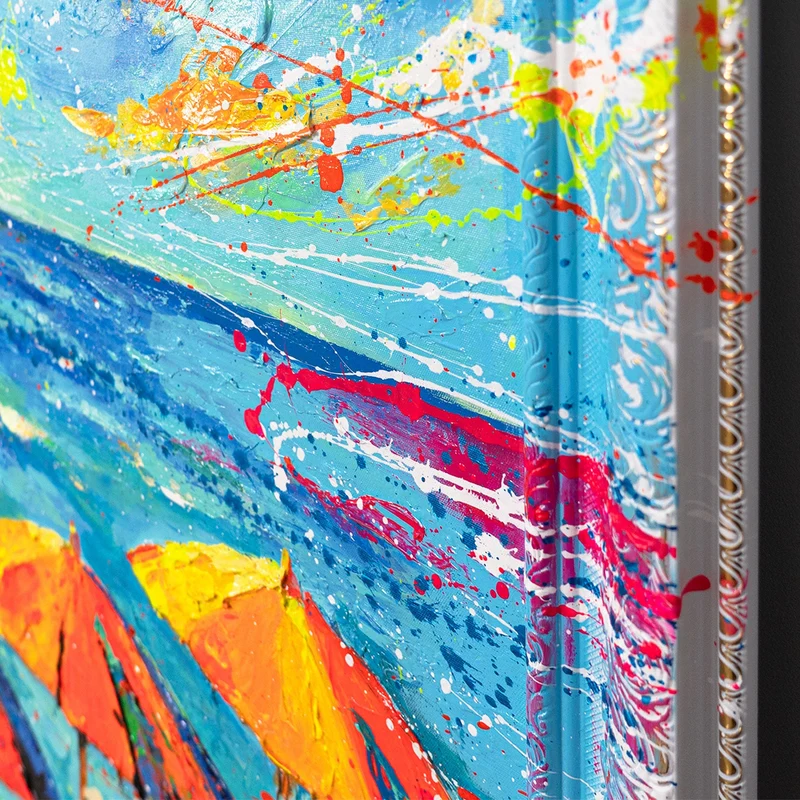 Modern Abstrakt Gemälde - Handgemaltes Leinwandbild „Auf den Spuren der Sonne“
