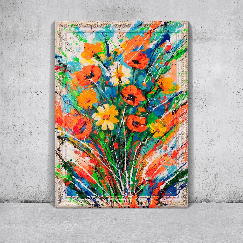 Abstraktes Blumenbild – Handgemaltes Leinwandbild „Wärme der Blütenblätter“