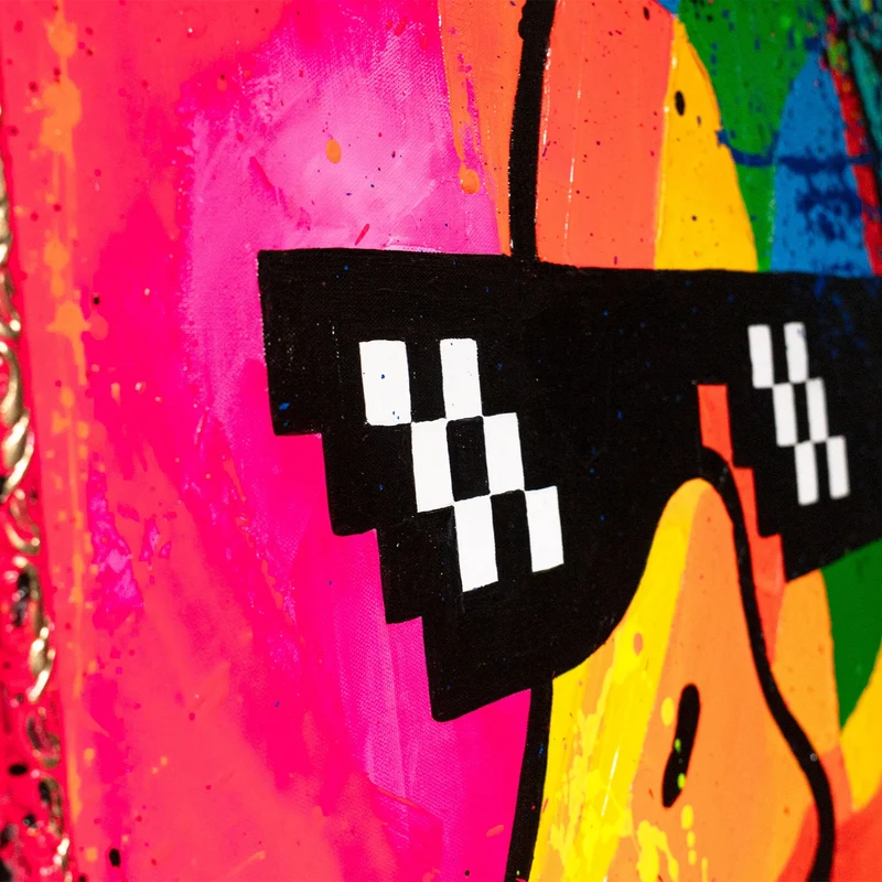 Moderne Wanddeko Wohnzimmer – Pop-Art Leinwandbild „Entchen-Vibe“