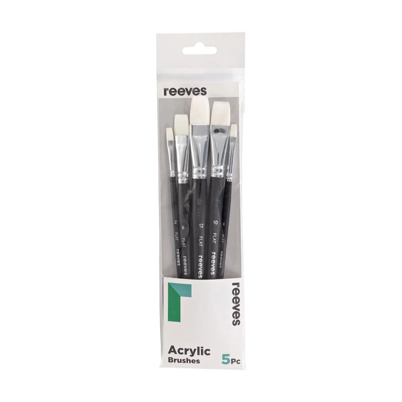 Reeves - Acrylic Brush set - Short Handle Flat - 5x Brush Pack