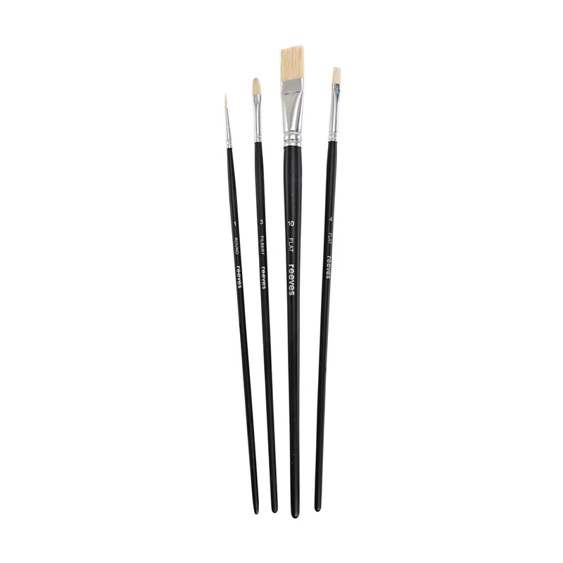 Reeves - Hog Oil Brush set - Long Handle - 4x Brush Pack