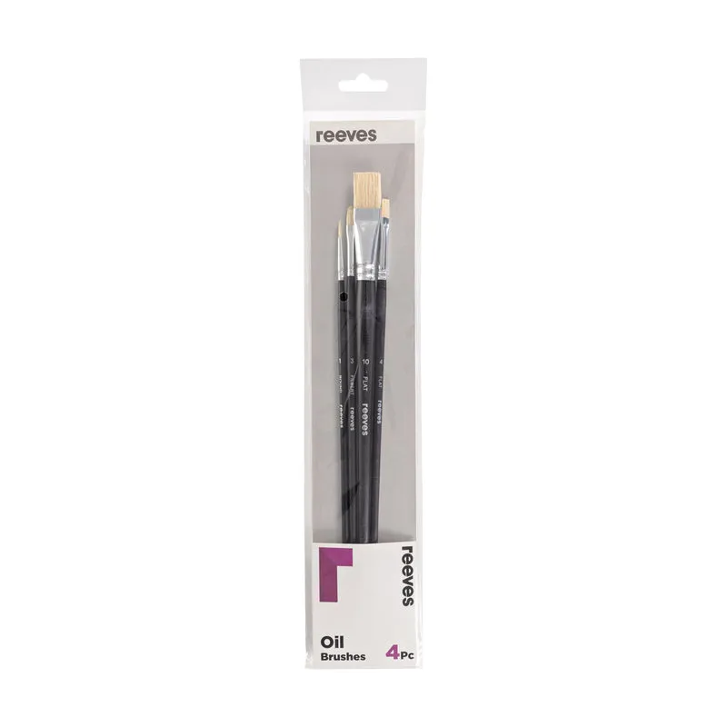 Reeves - Hog Oil Brush set - Long Handle - 4x Brush Pack