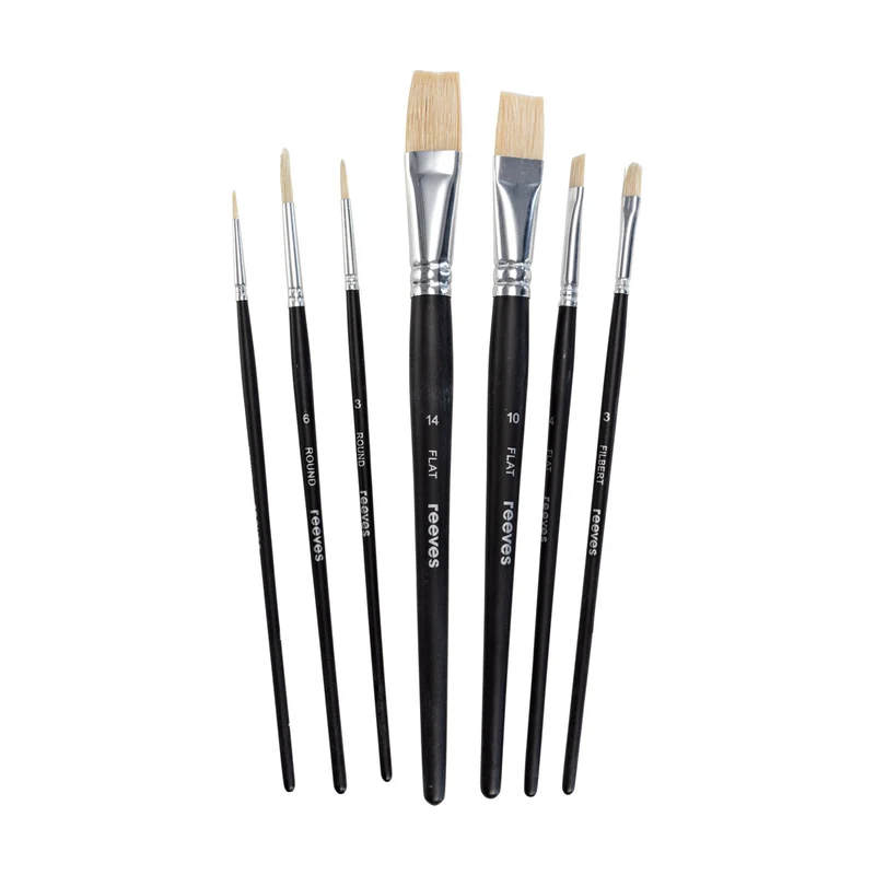 Reeves - Hog Oil Brush set - Short Handle - 7x Brush Pack