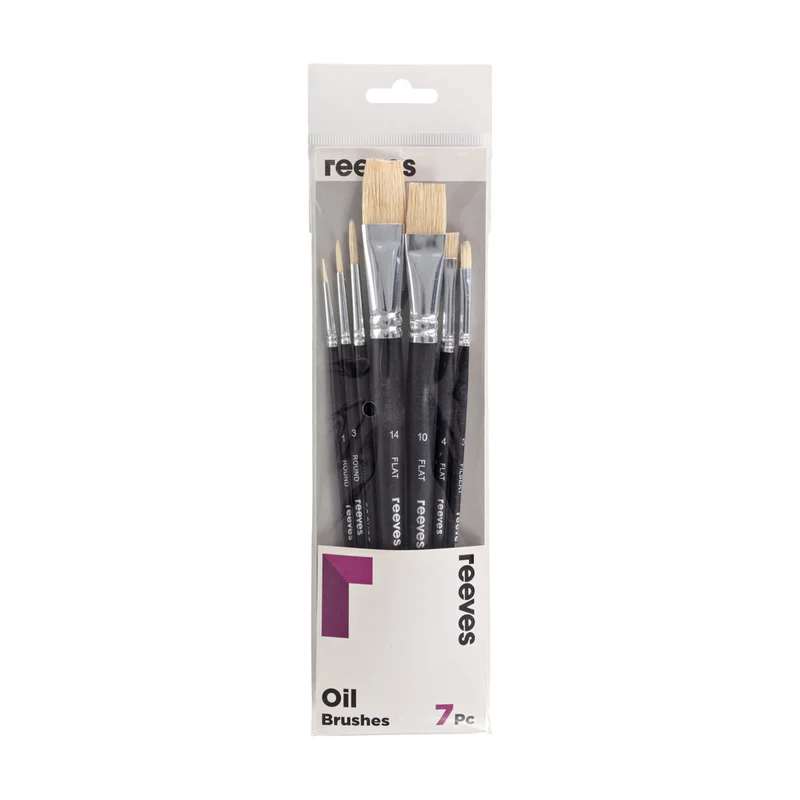 Reeves - Hog Oil Brush set - Short Handle - 7x Brush Pack
