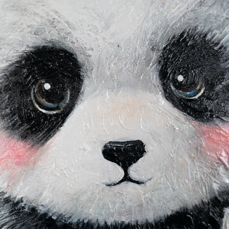 Rundes Acrylbild „Waldpanda" – handgemalter Pandabär mit Blumen, Ø 60–100 cm